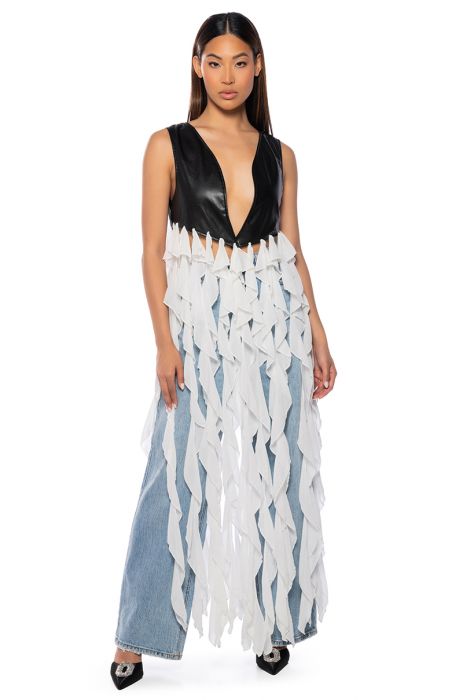 UH OH HONEY WATERFALL RUFFLE VEST IN WHITE