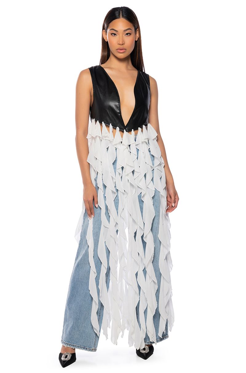 UH OH HONEY WATERFALL RUFFLE VEST IN WHITE