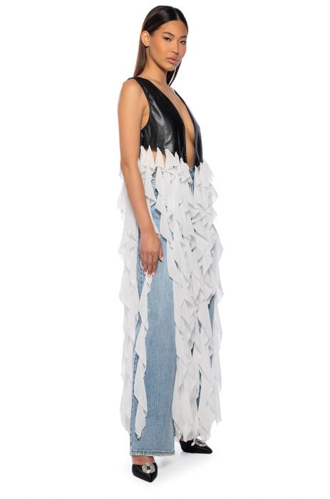 UH OH HONEY WATERFALL RUFFLE VEST IN WHITE