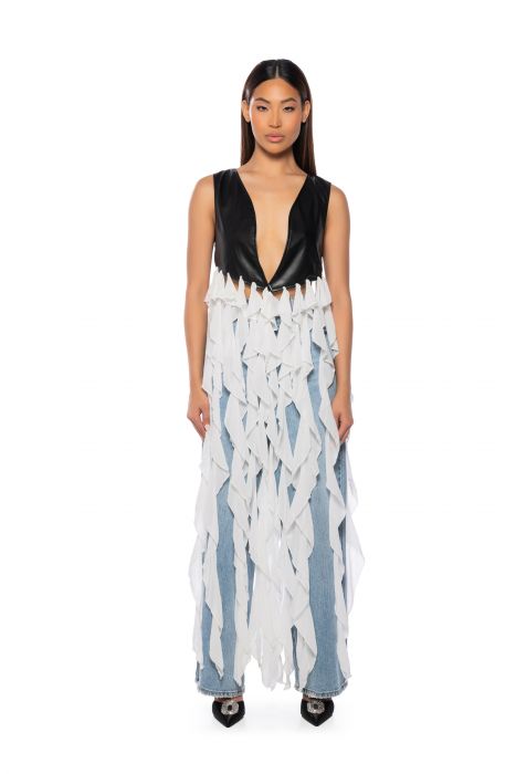 UH OH HONEY WATERFALL RUFFLE VEST IN WHITE