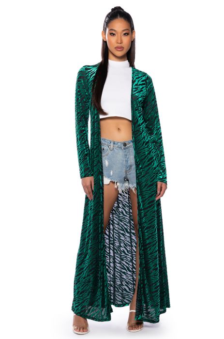 UTMOST GLAMOUR FLOCKING DUSTER IN GREEN