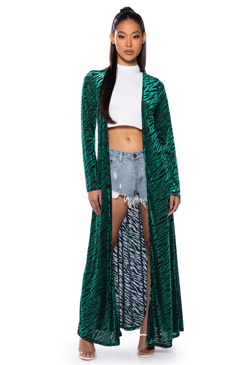 UTMOST GLAMOUR FLOCKING DUSTER IN GREEN