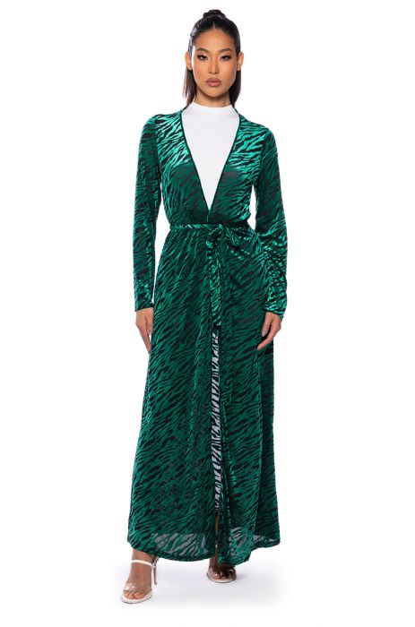 UTMOST GLAMOUR FLOCKING DUSTER IN GREEN