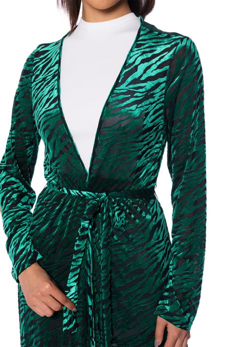 UTMOST GLAMOUR FLOCKING DUSTER IN GREEN