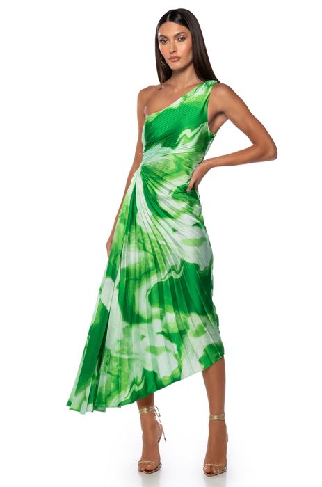 VALERIE ONE SHOULDER MAXI DRESS in GREEN MULTI