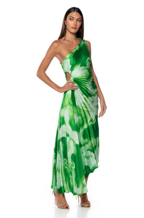 VALERIE ONE SHOULDER MAXI DRESS in GREEN MULTI