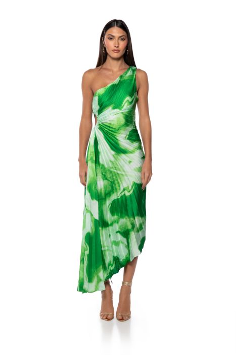 VALERIE ONE SHOULDER MAXI DRESS in GREEN MULTI
