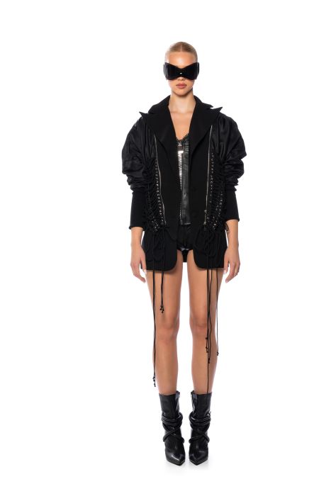 VAMPIRE OVERSIZED LACE UP BOMBER BLAZER in black