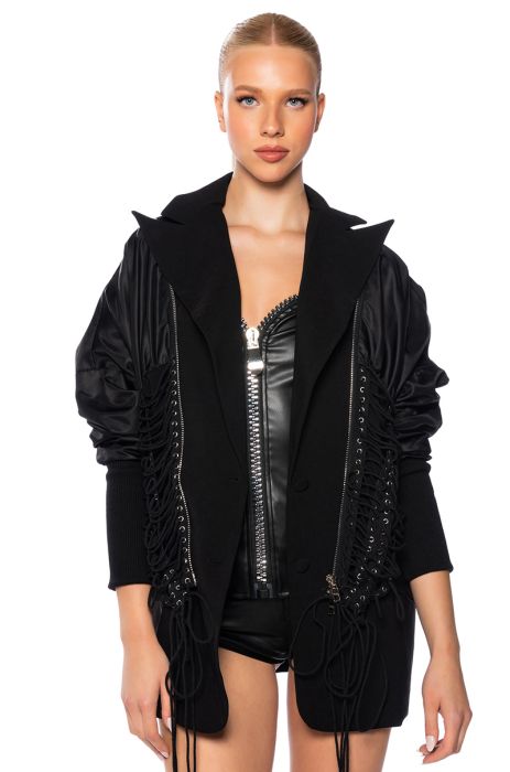VAMPIRE OVERSIZED LACE UP BOMBER BLAZER in black