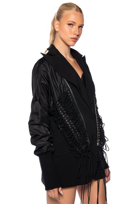 VAMPIRE OVERSIZED LACE UP BOMBER BLAZER in black