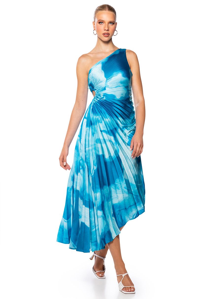 VICTORIA ONE SHOULDER MAXI DRESS IN BLUE