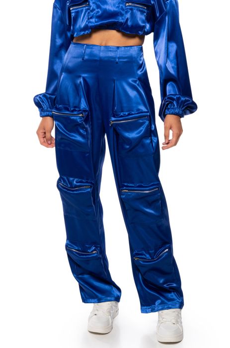 VIOLET DREAMS WIDE LEG POCKET DETAIL PANT in royal blue