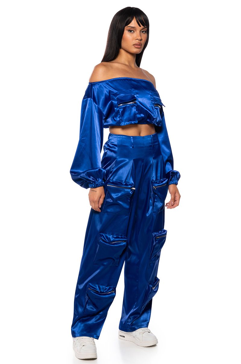 VIOLET DREAMS WIDE LEG POCKET DETAIL PANT in royal blue