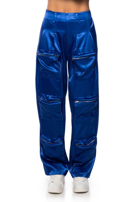 VIOLET DREAMS WIDE LEG POCKET DETAIL PANT in royal blue
