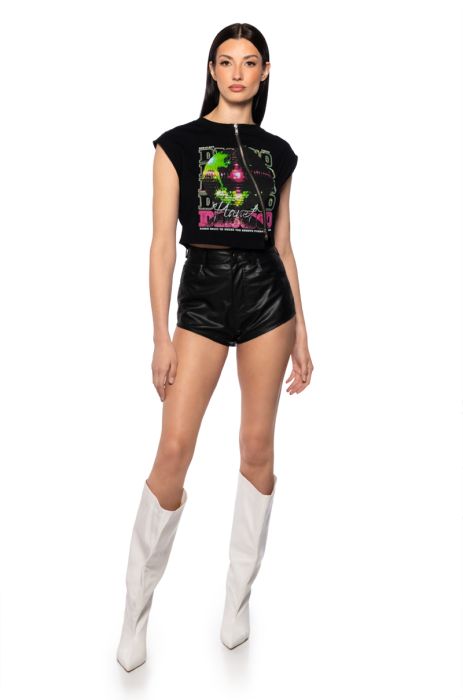 WRECKING BALL FAUX LEATHER HIGH WAIST SHORT IN BLACK