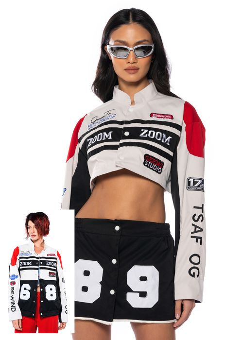 ZOOM ZOOM TWO IN ONE BOMBER SKIRT SET in black multi