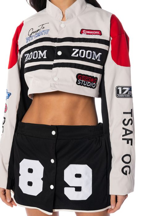 ZOOM ZOOM TWO IN ONE BOMBER SKIRT SET in black multi